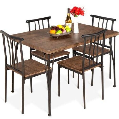 5-Piece Modern Metal and Wood Dining Table Furniture Set w/ 4 Chairs - Lot 59