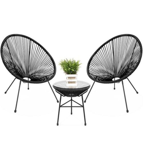 3-Piece All-Weather Patio Acapulco Bistro Set w/ Rope, Glass Top Table - Lot 34