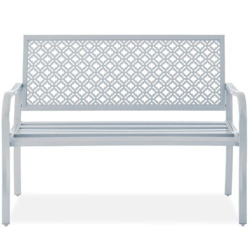 Indoor Outdoor Steel Bench w/ Geometric Backrest, Foot Levelers - Lot 47