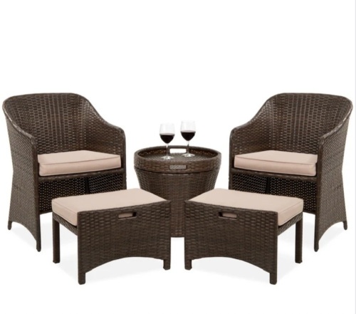 5-Piece Outdoor Wicker Bistro Set w/ Side Storage Table, No Assembly - Lot 22