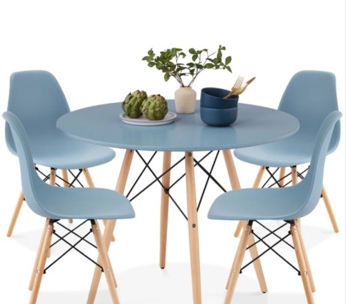 5-Piece Mid-Century Modern Dining Set w/ 4 Chairs, Wooden Legs, Metal Frame - Lot 24