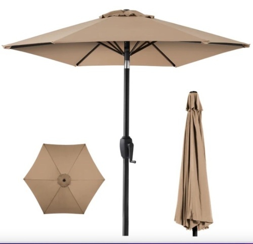 Outdoor Market Patio Umbrella w/ Push Button Tilt, Crank Lift - 7.5ft - Lot 73