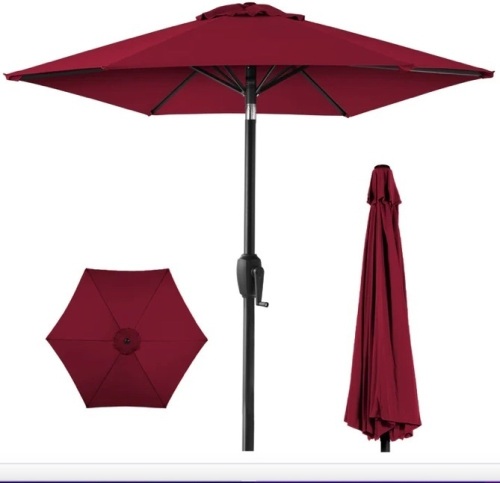 Outdoor Market Patio Umbrella w/ Push Button Tilt, Crank Lift - 7.5ft - Lot 75