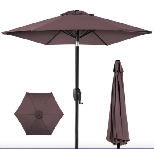 Outdoor Market Patio Umbrella w/ Push Button Tilt, Crank Lift - 7.5ft - Lot 76