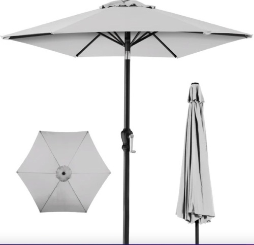Outdoor Steel Market Patio Umbrella Decoration w/ Tilt, Crank Lift - 10ft - Lot 77