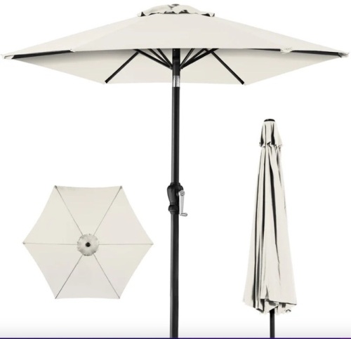 Outdoor Steel Market Patio Umbrella Decoration w/ Tilt, Crank Lift - 10ft - Lot 78