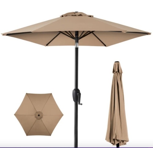 Outdoor Market Patio Umbrella w/ Push Button Tilt, Crank Lift - 7.5ft - Lot 79