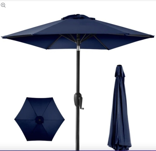 Outdoor Market Patio Umbrella w/ Push Button Tilt, Crank Lift - 7.5ft - Lot 80