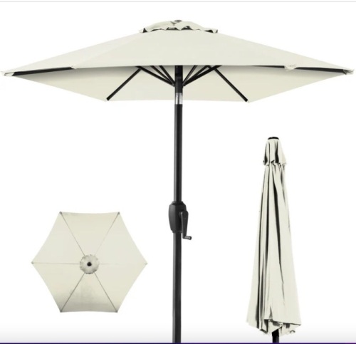 Outdoor Market Patio Umbrella w/ Push Button Tilt, Crank Lift - 7.5ft - Lot 82