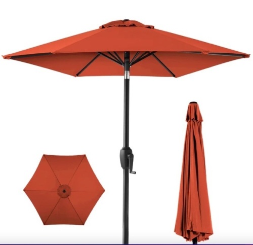 Outdoor Market Patio Umbrella w/ Push Button Tilt, Crank Lift - 7.5ft - Lot 84