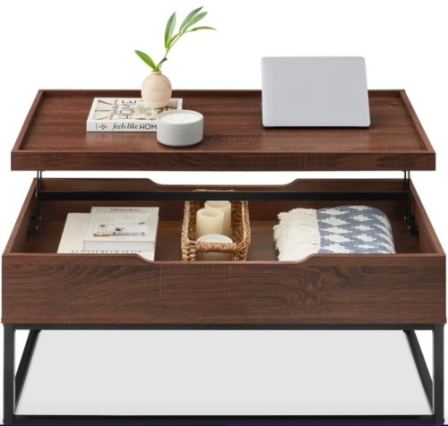 Lift Top Coffee Table w/ Tray Edge Tabletop, Wood-Grain Finish - 44in - Lot 87