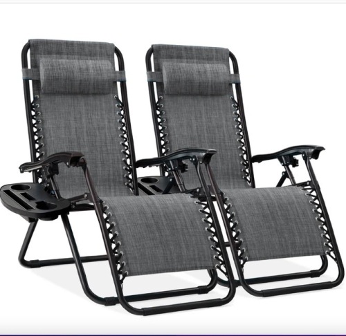 Set of 2 Adjustable Zero Gravity Patio Chair Recliners w/ Cup Holders - Lot 90