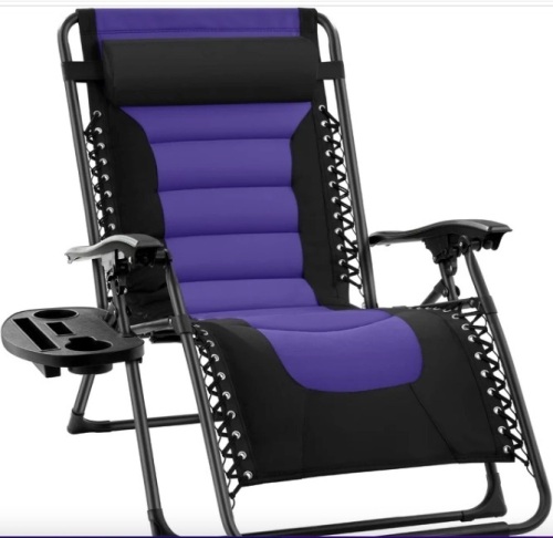 Oversized Padded Zero Gravity Chair, Folding Recliner w/ Headrest, Side Tray - Lot 92