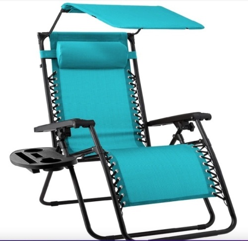 Folding Zero Gravity Recliner Patio Lounge Chair w/ Canopy, Side Tray - Lot 93