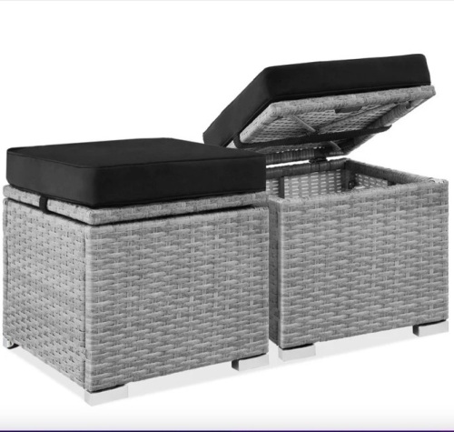 Set of 2 Wicker Ottomans, Multipurpose w/ Removable Cushions, Steel Frame - Lot 94