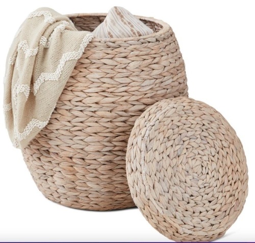 Vintage Hyacinth Storage Tote Basket, Organizer w/ Lid - Lot 99