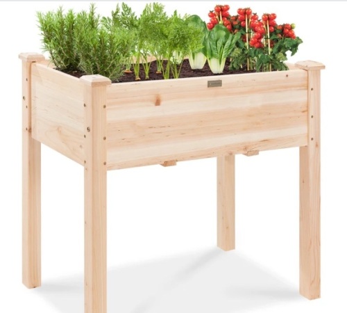 Raised Garden Bed, Elevated Wood Planter Box Stand w/ Bed Liner - 34x18x30in - Lot 179