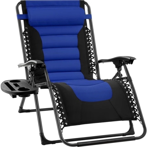 Oversized Padded Zero Gravity Chair, Folding Recliner w/ Headrest, Side Tray 46"(L) x 29"(W) x 40"(H) - Lot 218