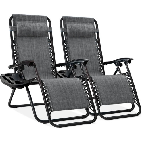 Set of 2 Adjustable Zero Gravity Patio Chair Recliners w/ Cup Holders 32.5"-61"(L) x 25"(W) x 33.5"-44"(H) - Lot 219