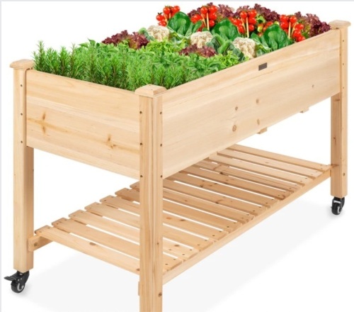 Mobile Raised Garden Bed Elevated Planter w/ Wheels, Shelf - 48x23.25x32in - Lot 271