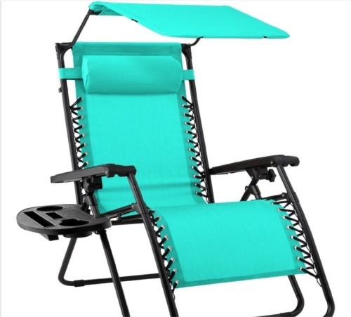 Folding Zero Gravity Recliner Patio Lounge Chair w/ Canopy, Side Tray - Lot 277