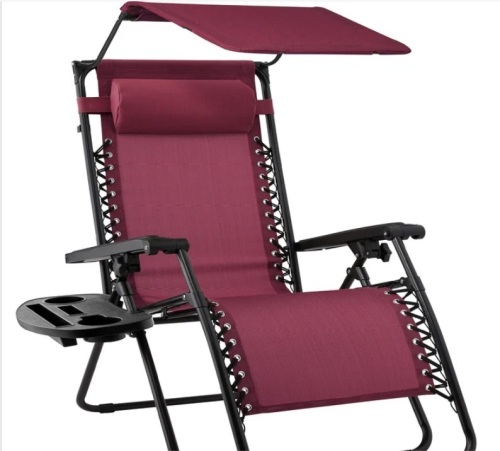 Folding Zero Gravity Recliner Patio Lounge Chair w/ Canopy, Side Tray - Lot 278