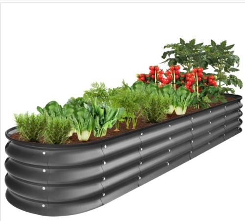 Outdoor Metal Raised Oval Garden Bed for Vegetables, Flowers - 8x2x1ft - Lot 280