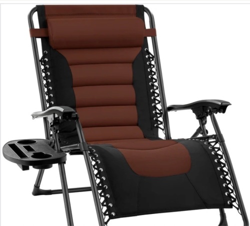Oversized Padded Zero Gravity Chair, Folding Recliner w/ Headrest, Side Tray - Lot 285