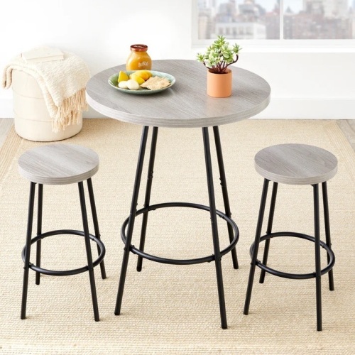 3-Piece Bistro Set Modern Round Counter Height Dining Set w/ 2 Stools 24.5"(Dia) x 35.75"(H)  - Lot 289