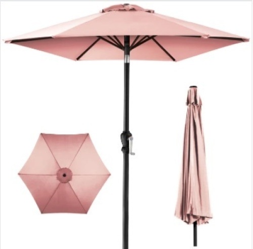 Outdoor Steel Market Patio Umbrella Decoration w/ Tilt, Crank Lift - 10ft - Lot 223