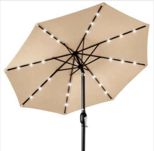 Solar LED Lighted Patio Umbrella w/ Tilt Adjustment, UV-Resistant- 10ft - Lot 224