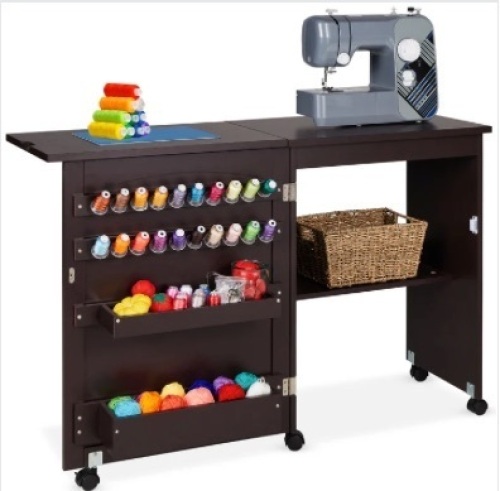 Folding Sewing Table Multipurpose Craft Station & Side Table w/ Wheels - Lot 225