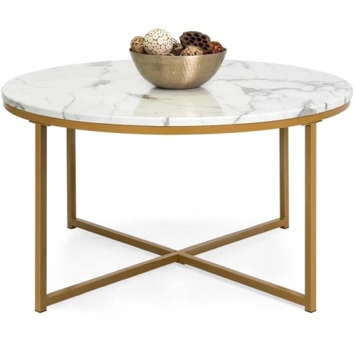 Round Coffee Table w/ Faux Marble Top, Metal Frame - 36in - Lot 328