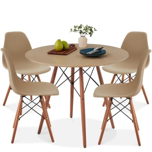 5-Piece Mid-Century Modern Dining Set w/ 4 Chairs, Wooden Legs, Metal Frame - Lot 25