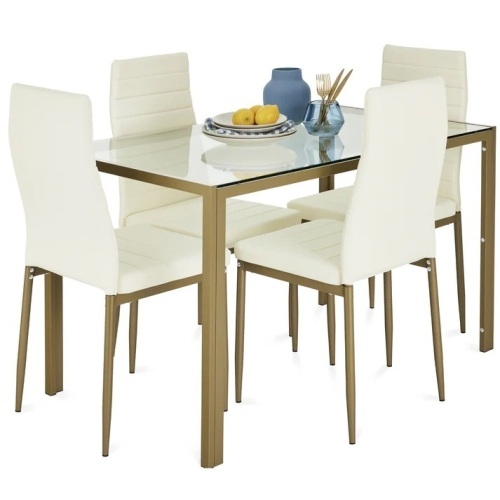 5-Piece Dining Table Set w/ Glass Top, Leather Chairs - Lot 28