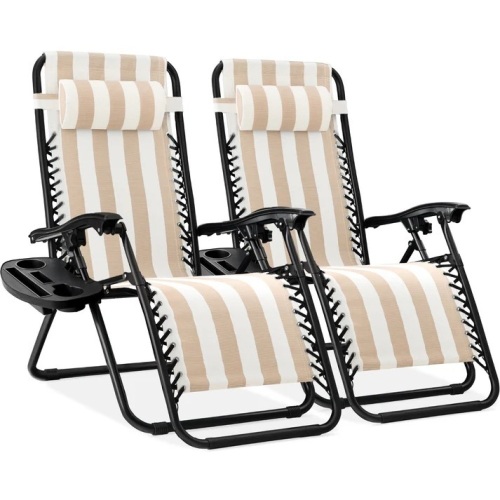 Set of 2 Adjustable Zero Gravity Patio Chair Recliners w/ Cup Holders 32.5"-61"(L) x 25"(W) x 33.5"-44"(H) - Lot 129