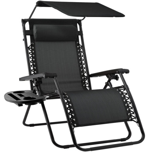 Folding Zero Gravity Recliner Patio Lounge Chair w/ Canopy, Side Tray 34"(L) x 27"(W) x 49"(H) - Lot 237