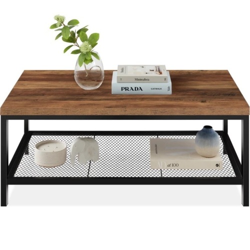 2-Tier Modern Coffee Table Industrial Rectangular Accent w/ Shelf - 44in - Lot 339