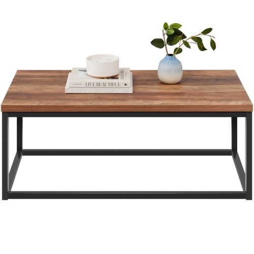 44in Modern Industrial Rectangular Wood Grain Coffee Table w/ Metal Frame - Lot 340