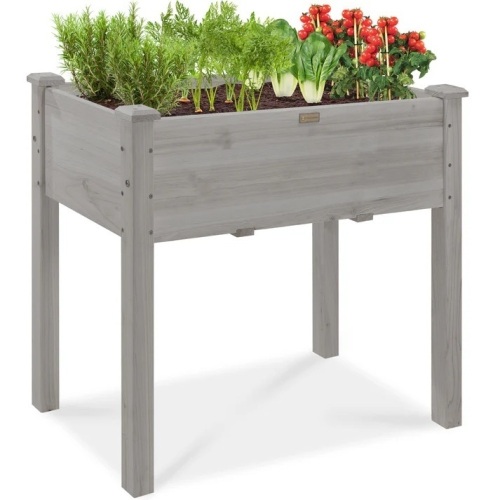 Raised Garden Bed, Elevated Wood Planter Box Stand w/ Bed Liner - 34x18x30in - Lot 349