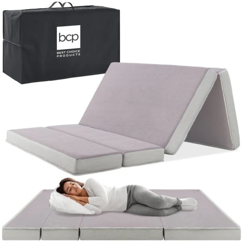 Folding Portable Gray Mattress Topper w/ Plush Foam - 4in Queen - Lot 131