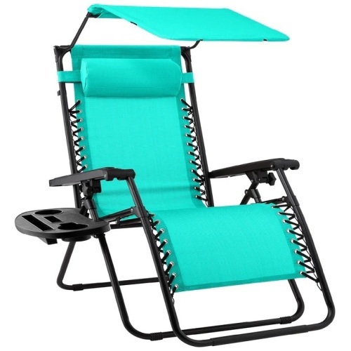 Folding Zero Gravity Recliner Patio Lounge Chair w/ Canopy, Side Tray - Lot 255