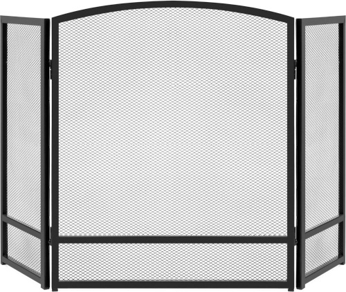 Best Choice Products 47.5x27.25in 3-Panel Simple Steel Mesh Fireplace Screen, Fire Spark Guard Grate for Living Room Home Decor w/Rustic Worn Finish - Black - Lot 367