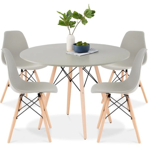 5-Piece Mid-Century Modern Dining Set w/ 4 Chairs, Wooden Legs, Metal Frame - Lot 33