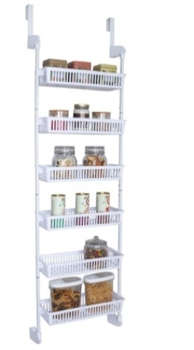 Smart Design Over-The-Door Organizer for Storage – Perfect for Pantry Organization, Bedroom, Bathroom Storage, Playroom, or Kitchen - Adjustable Steel Frame with 6 Baskets & Wall Mount – White - Lot 266