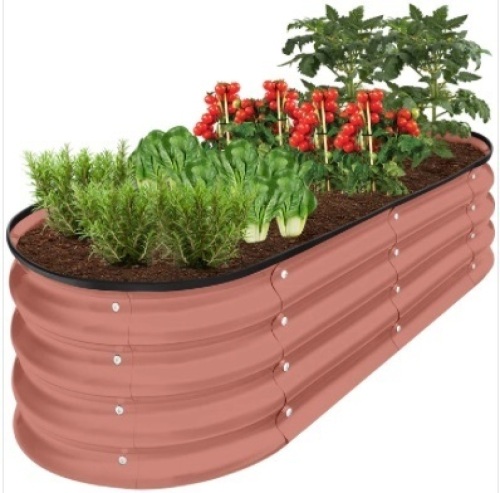 Outdoor Raised Metal Oval Garden Bed, Planter Box - 4x2x1ft - Lot 475