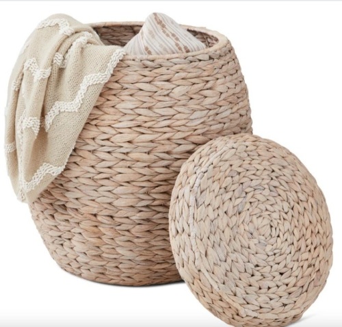 Vintage Hyacinth Storage Tote Basket, Organizer w/ Lid - Lot 135