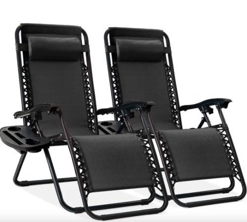 Set of 2 Adjustable Zero Gravity Patio Chair Recliners w/ Cup Holders - Lot 139