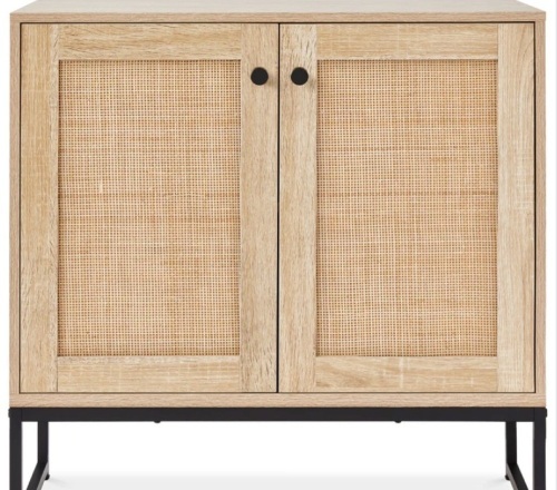 2-Door Rattan Storage Cabinet Accent Furniture for Living Room w/ Foot Pads - Lot 370