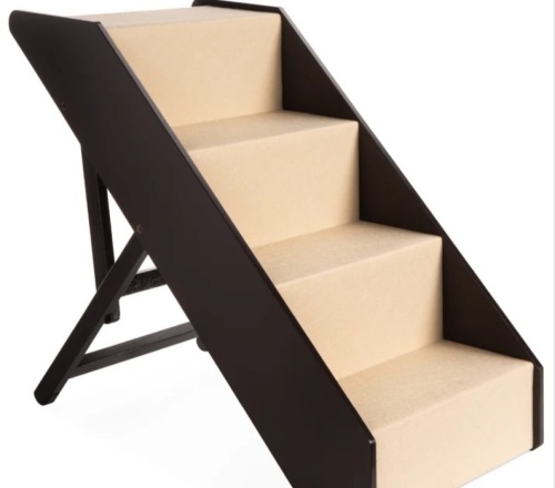 Foldable Adjustable, Non-Slip Wide Wooden Carpeted Pet Step Stairs - Lot 371